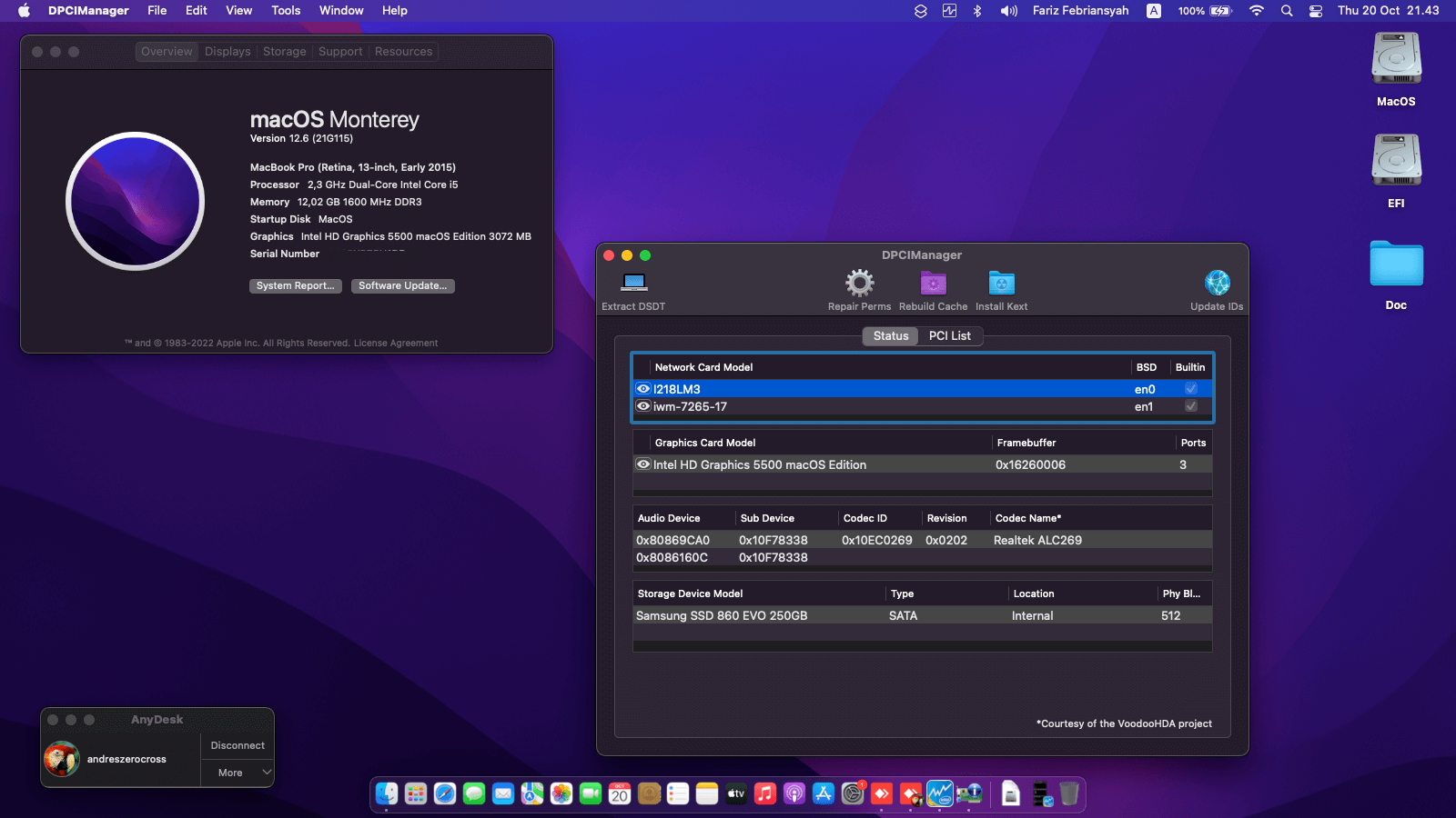 Success Hackintosh macOS Monterey 12.6 Build 21G115 in Panasonic Toughbook CF-NX4